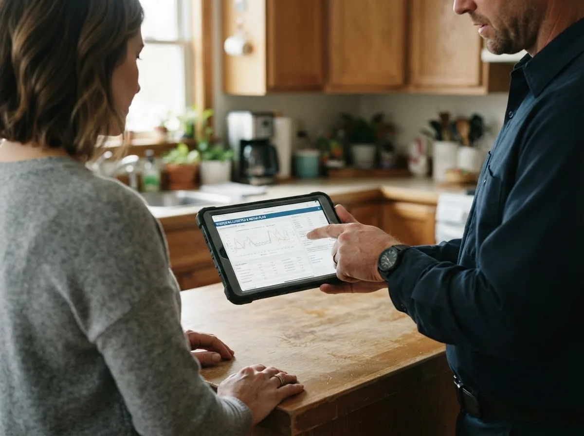 HVAC technician inspecting a heating & cooling system in Ruby, NY